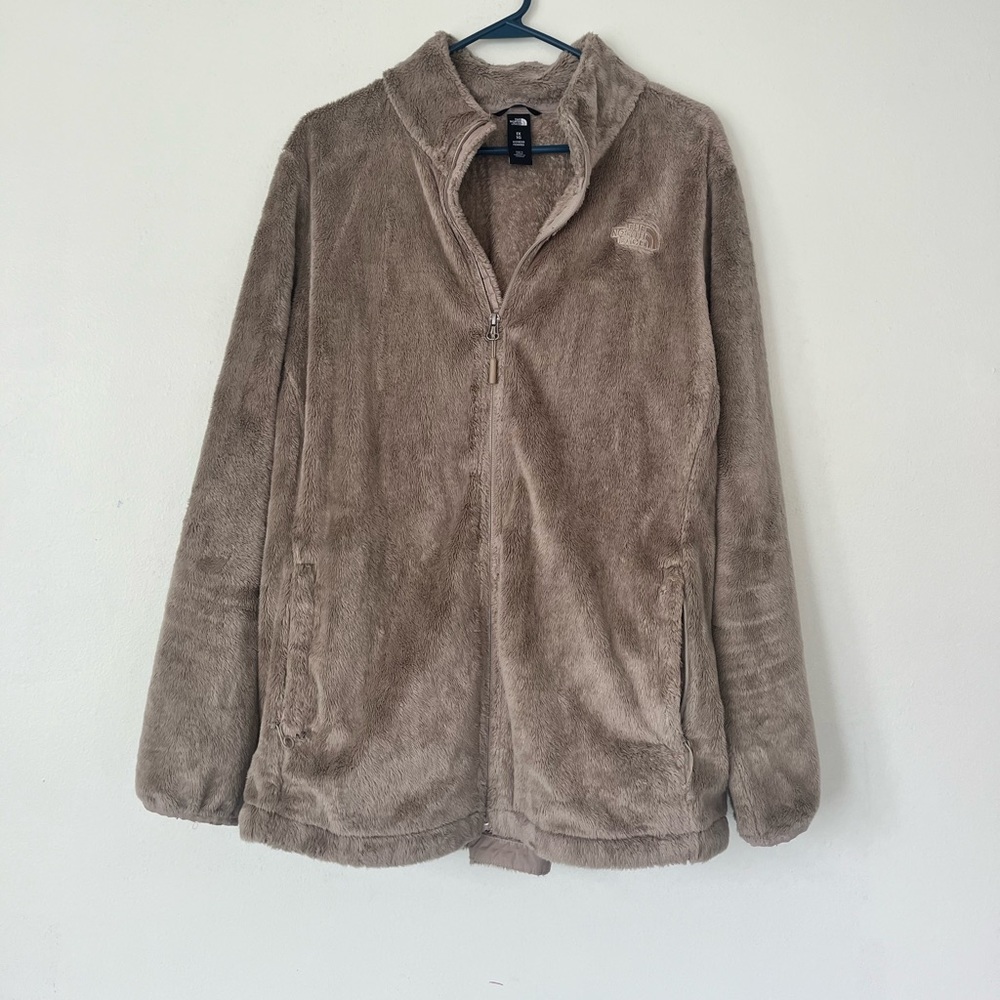 The North Face Fleece Womens 1X khaki Full Zip Pockets Soft Fuzzy Jacket